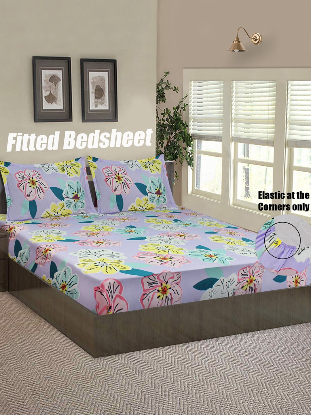 

Good Homes by Home Candy Purple & Pink Floral 144 TC Queen Bedsheet with 2 Pillow Covers