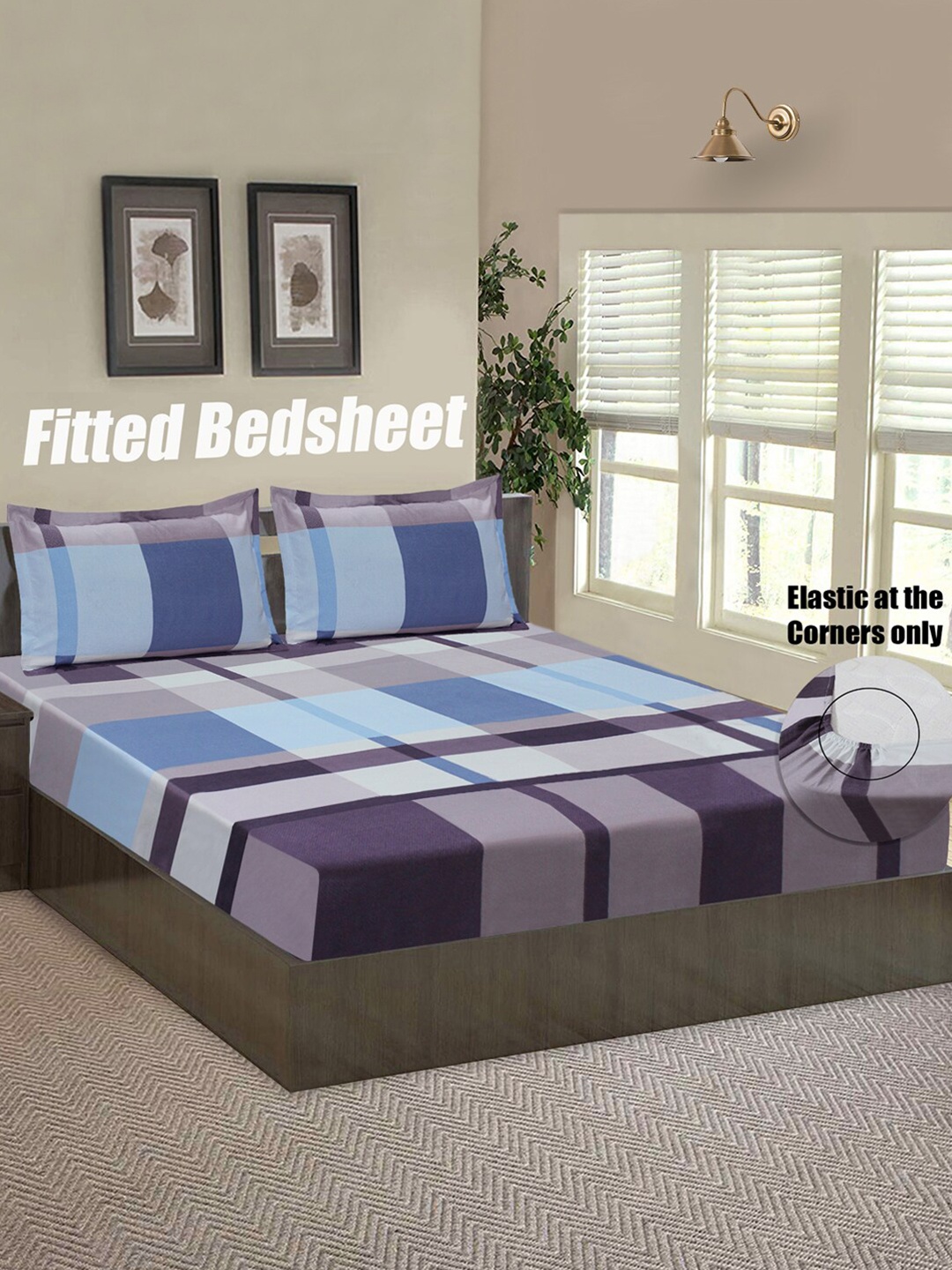 

Good Homes by Home Candy Blue & Grey Geometric 144 TC Queen Bedsheet with 2 Pillow Covers