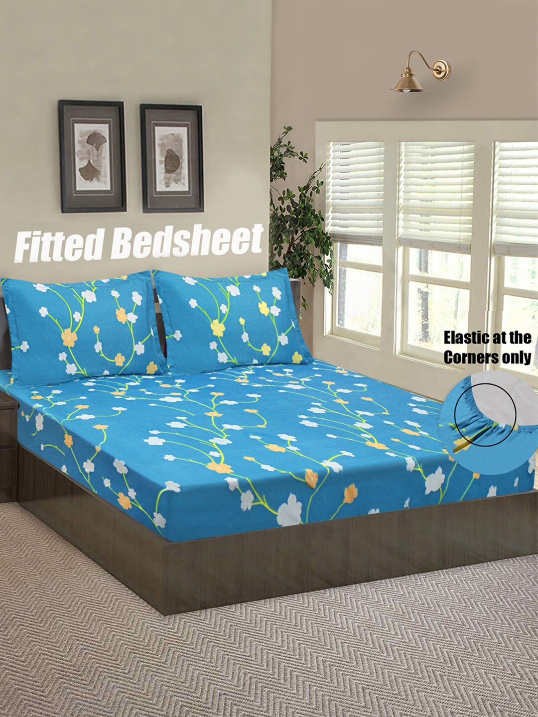 

Good Homes by Home Candy Blue & White Floral 144 TC Queen Bedsheet with 2 Pillow Covers