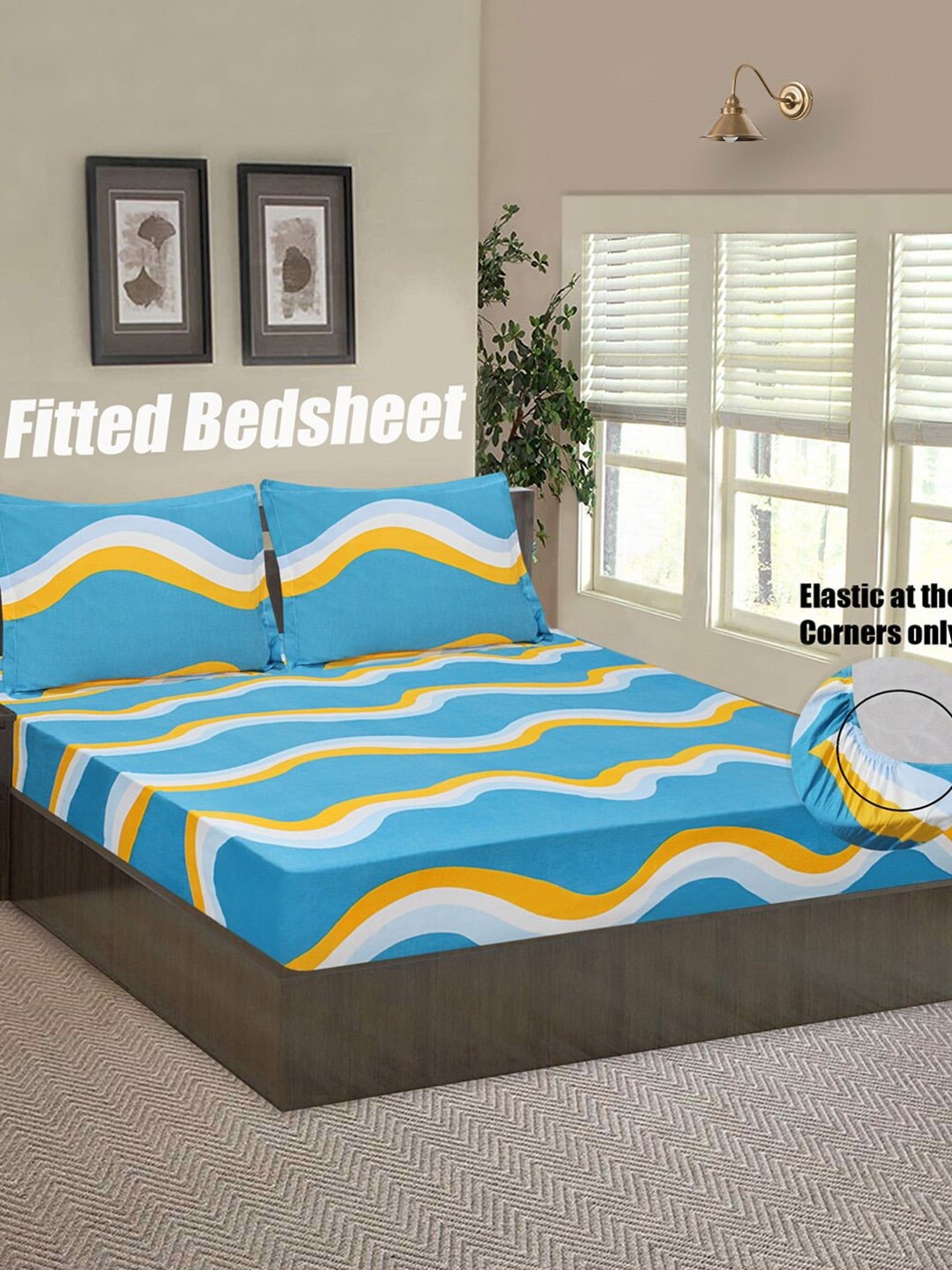 

Good Homes by Home Candy Blue & White Striped 144 TC Queen Bedsheet with 2 Pillow Covers