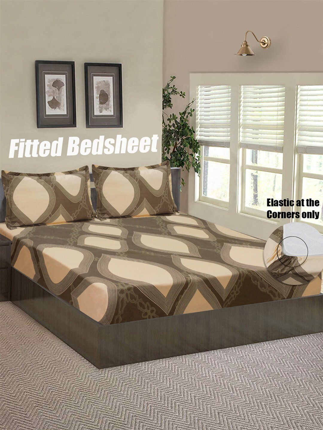

Good Homes by Home Candy Brown & Cream-Coloured 144 TC Queen Bedsheet with 2 Pillow Covers