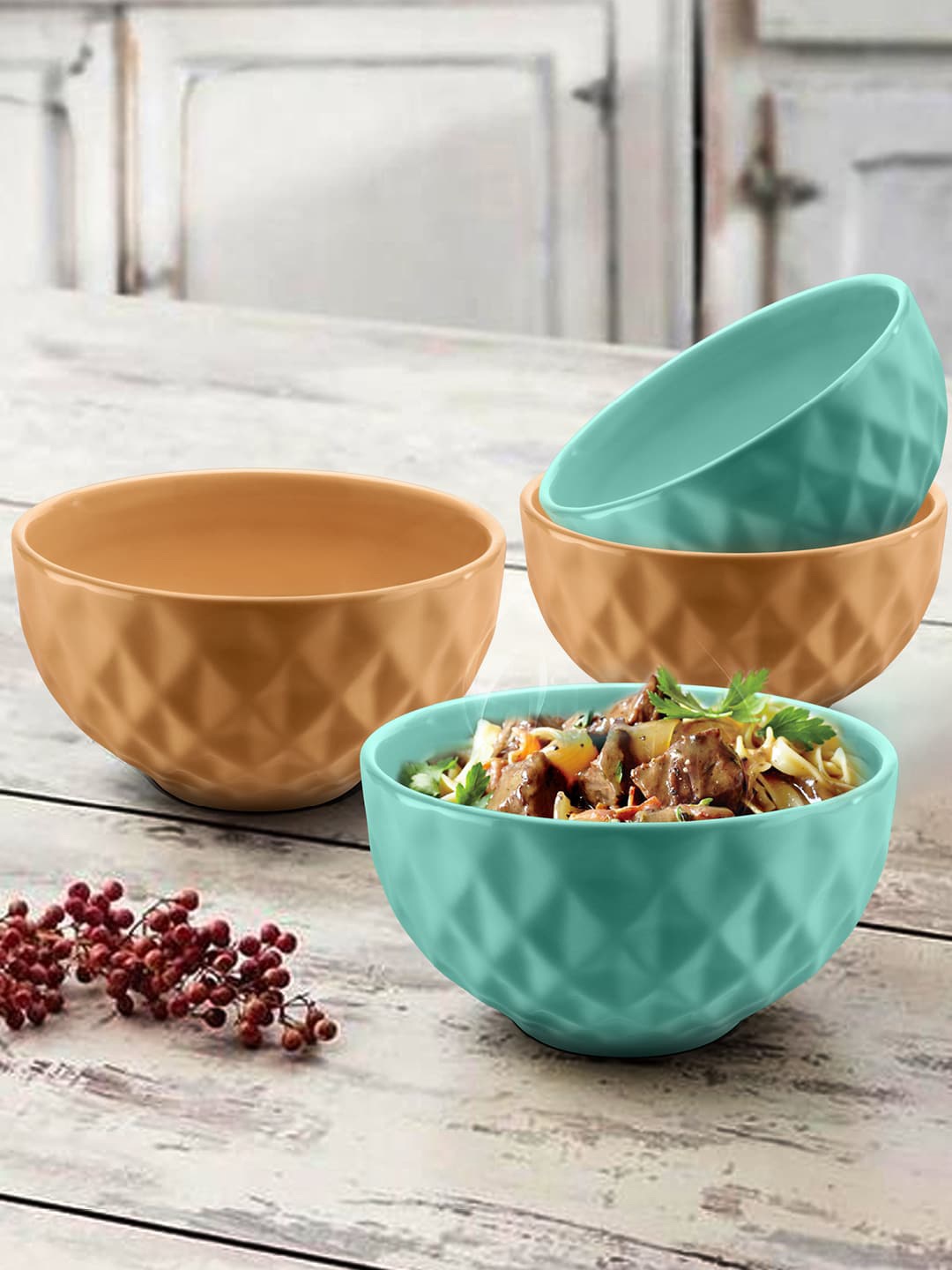 

URBAN CHEF Set Of 4 Prism Handcrafted Ceramic Bowls, Mustard