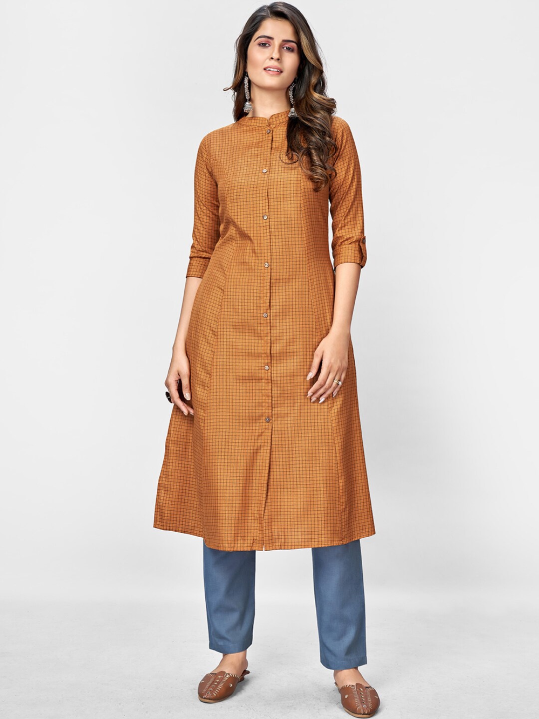 

Vbuyz Women Orange A-Line Cotton Kurta