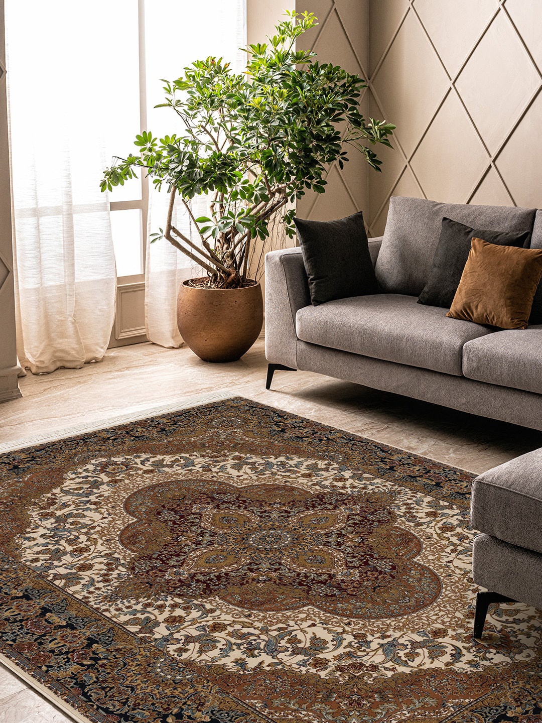 

DDecor Brown & Blue Printed Large Carpet