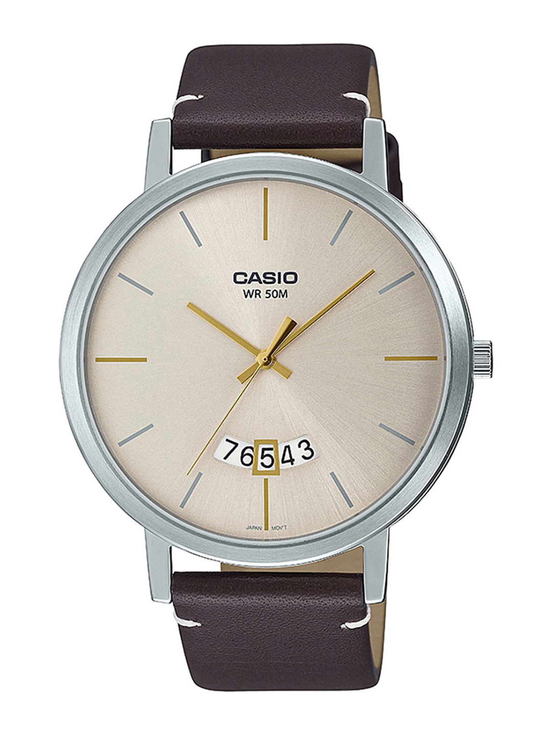

CASIO Men Beige Dial & Brown Leather Straps Analogue Watch