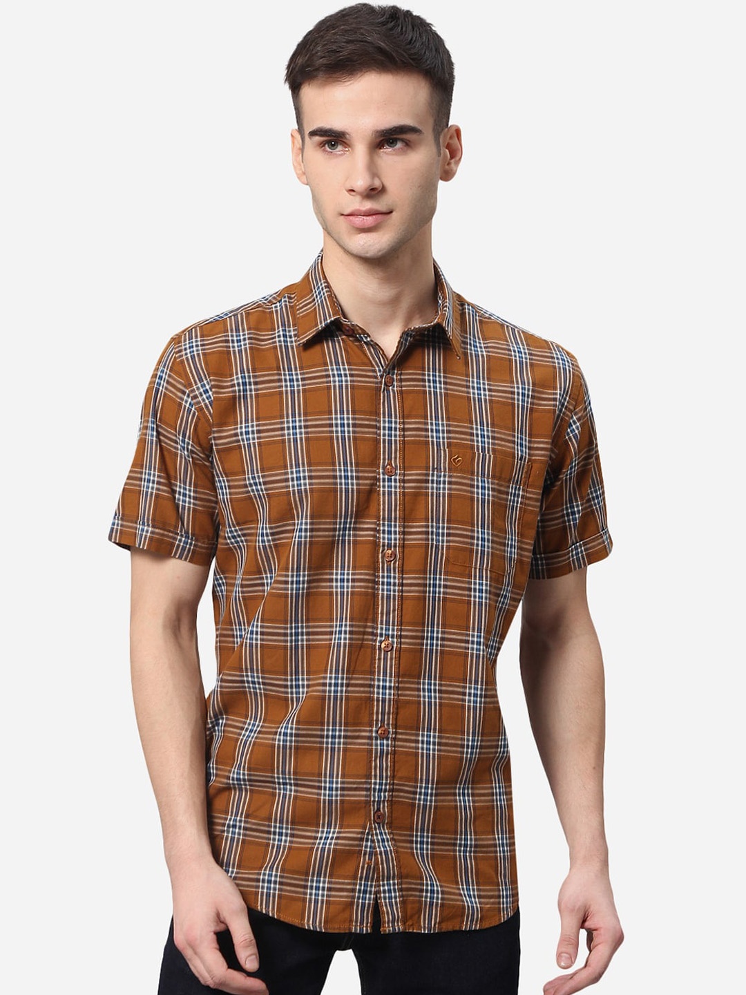 

Greenfibre Men Brown Tartan Checks Checked Cotton Casual Shirt