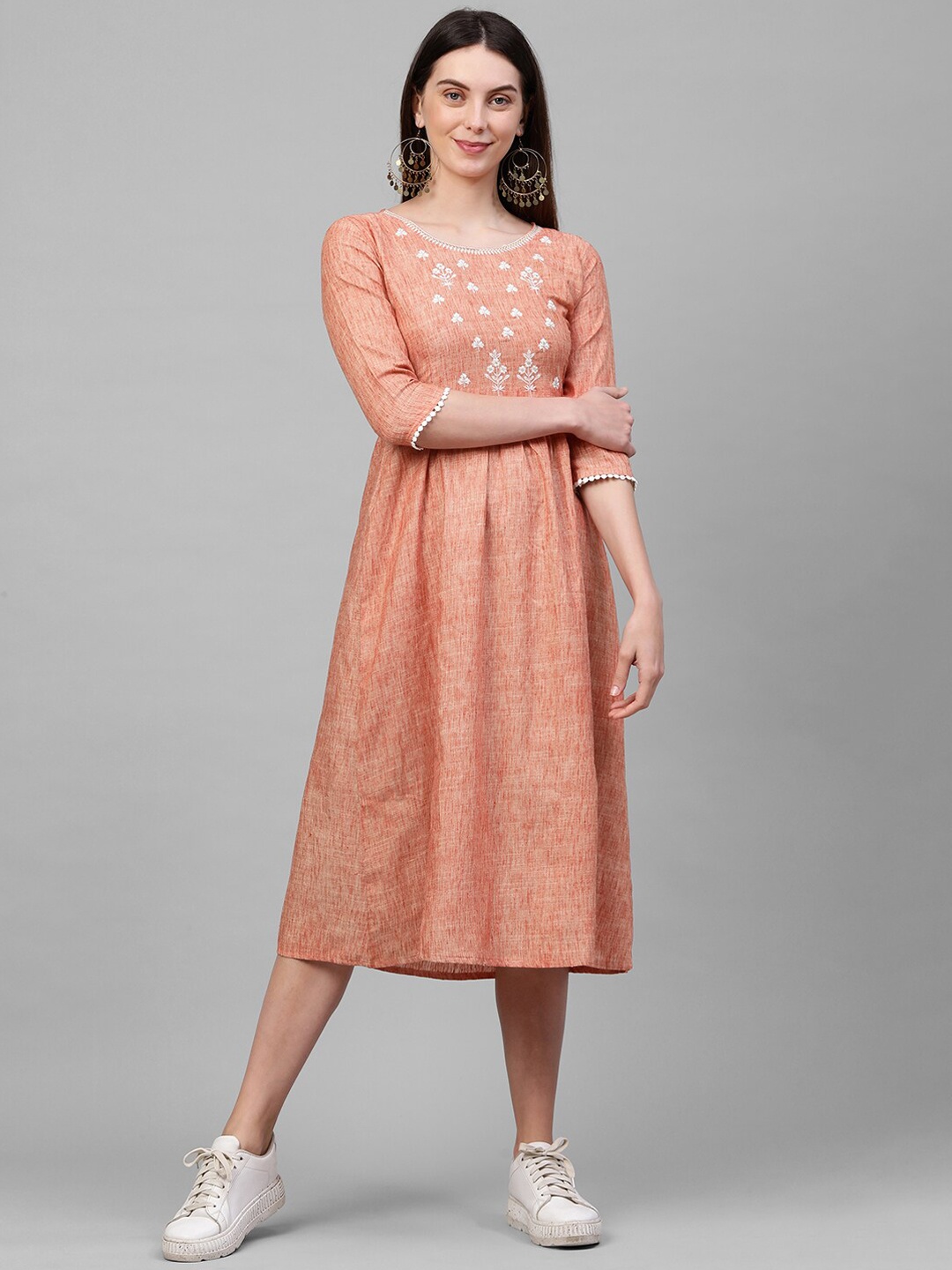 

FASHOR Rust Floral Embroidered Maxi Dress