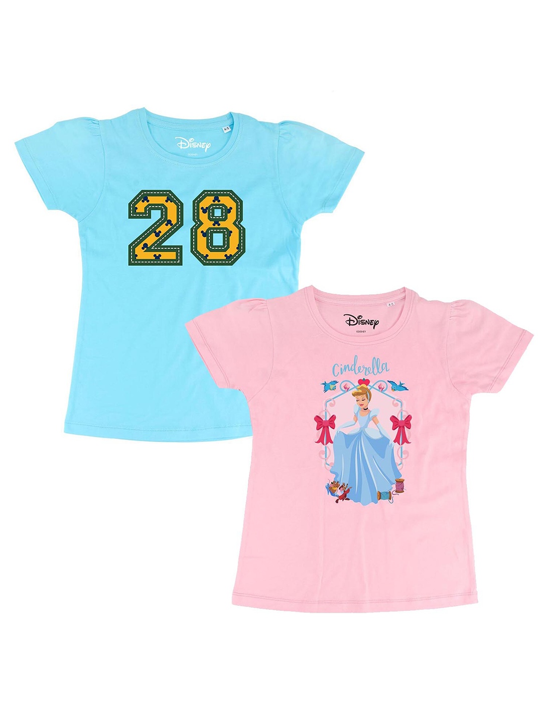 

Disney by Wear Your Mind Girls Blue & Pink Pack of 2 Puff Sleeve Regular Top