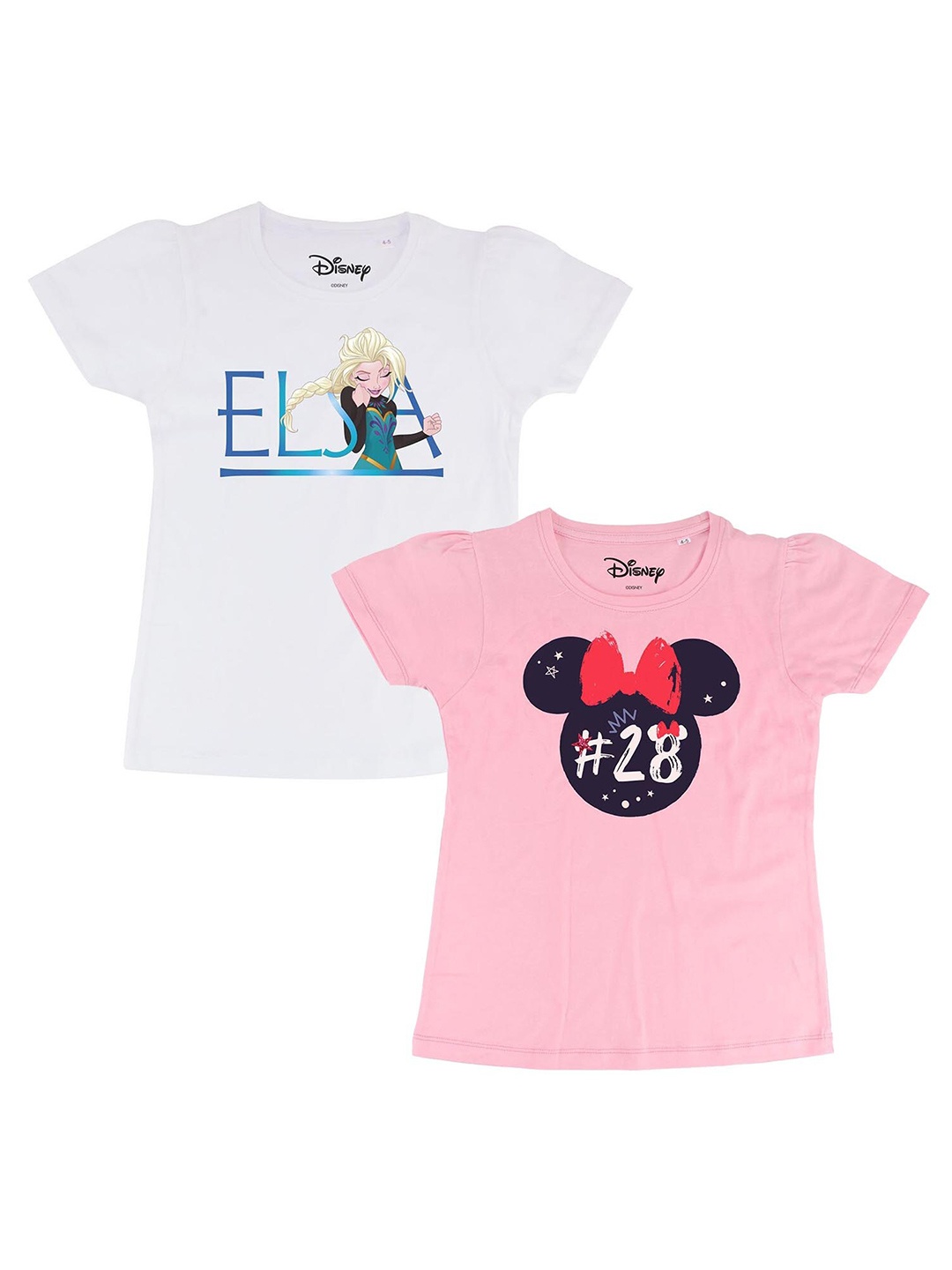 

Disney by Wear Your Mind Girls Pink & White Pack of 2 Puff Sleeve Regular Top