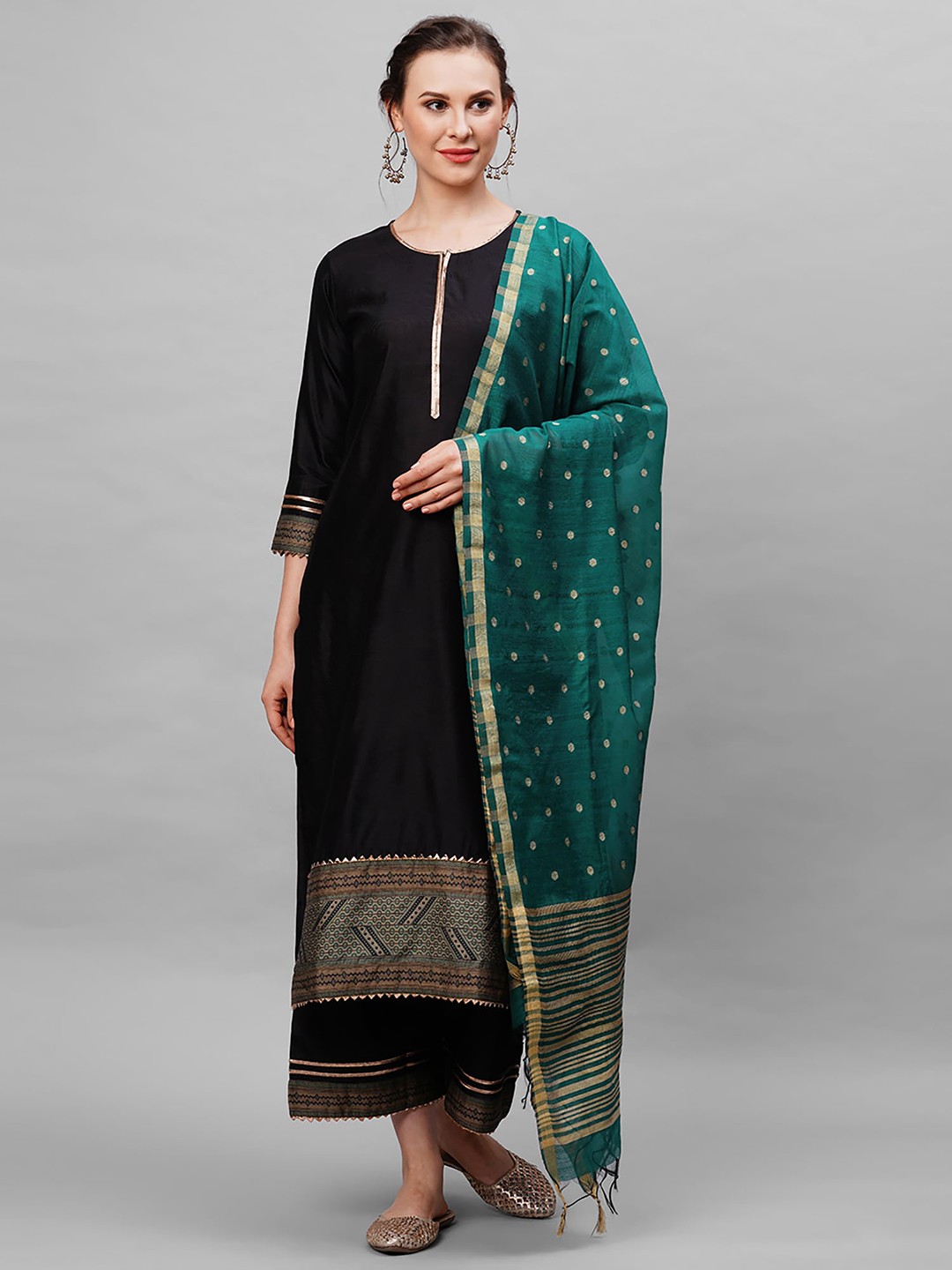 

Indo Era Women Black Ethnic Motifs Liva Kurta with Palazzos & With Dupatta