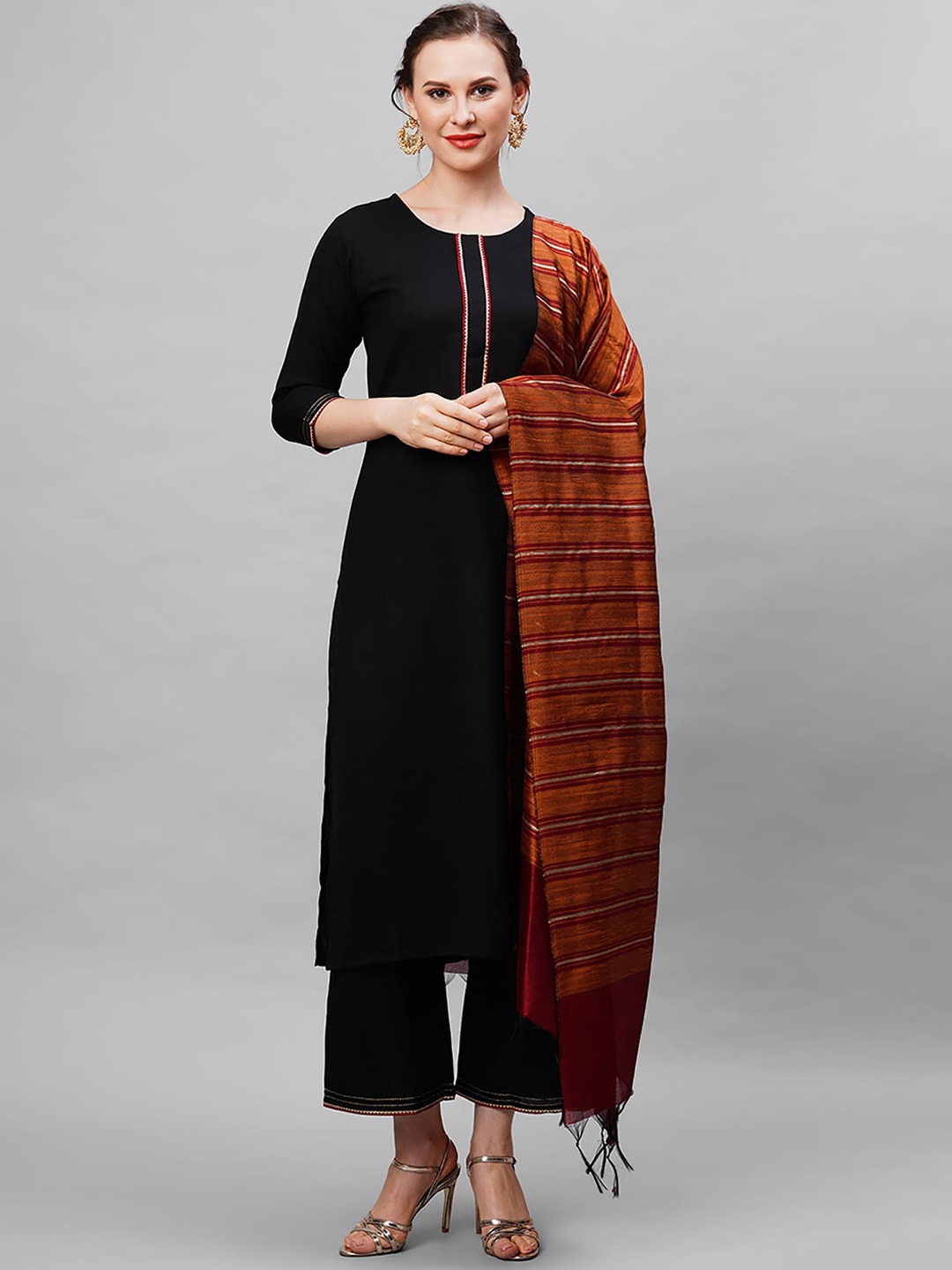 

Indo Era Women Black Yoke Design Kurta with Palazzos & With Dupatta