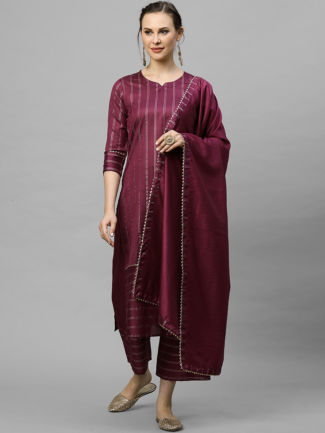 

Indo Era Women Purple Kurta with Trousers & With Dupatta