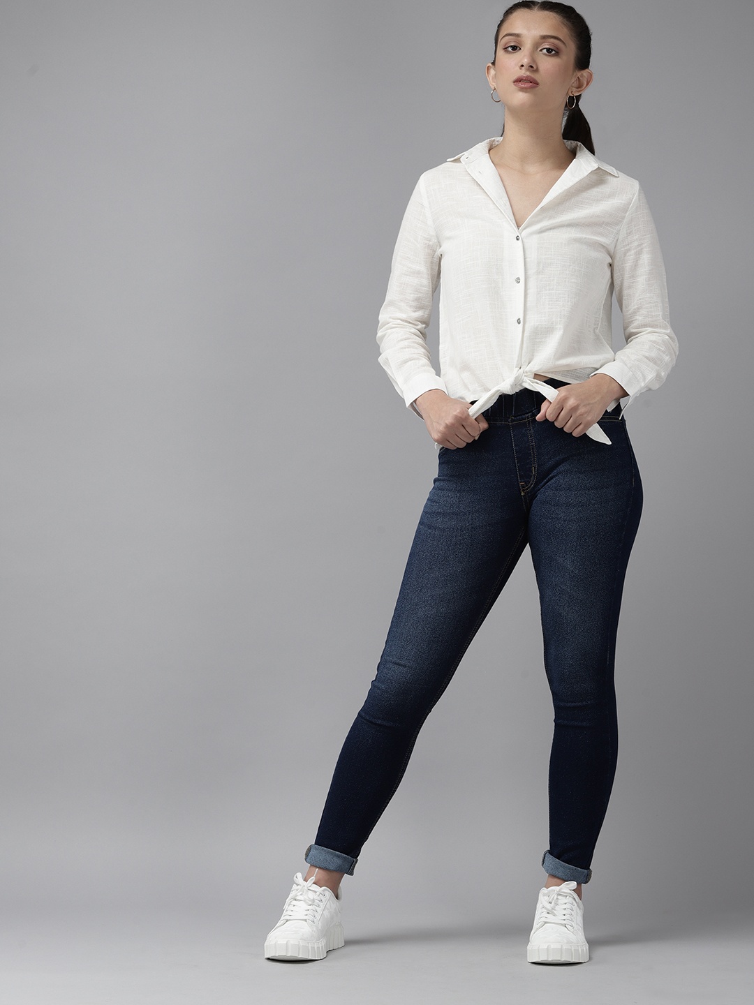 

UTH by Roadster Girls Navy Blue Washed Denim Jeggings
