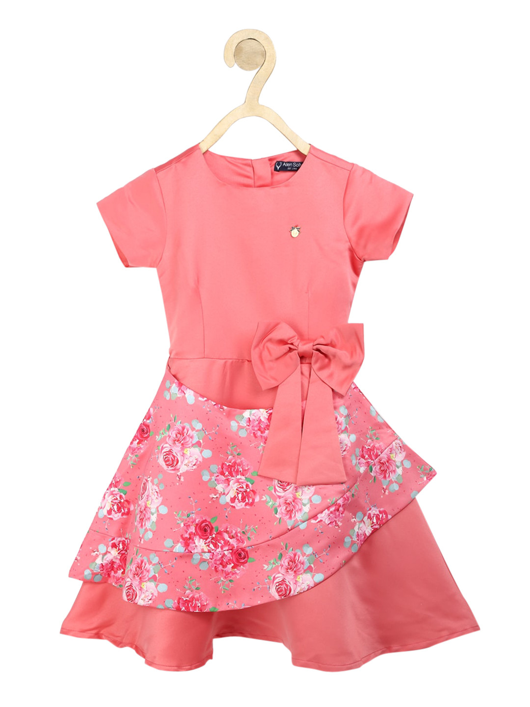 

Allen Solly Junior Girls Peach & White Floral Printed Fit & Flare Dress With Bow