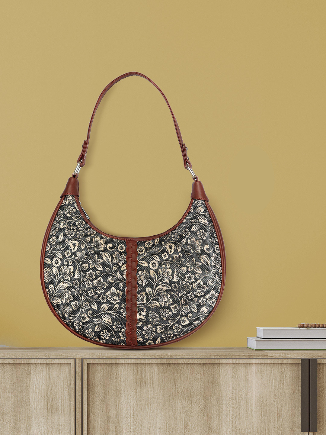 

Zouk FloMotif Floral Black Hobo Bag