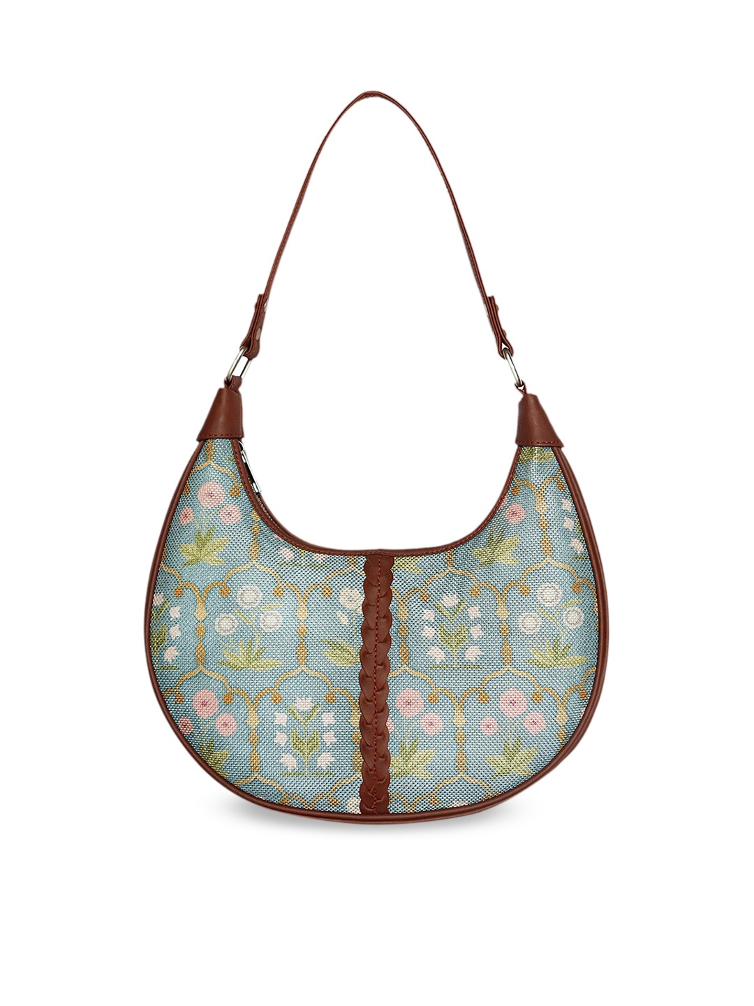 

Zouk Jaipur Fresco Floral Powder Blue Hobo Bag