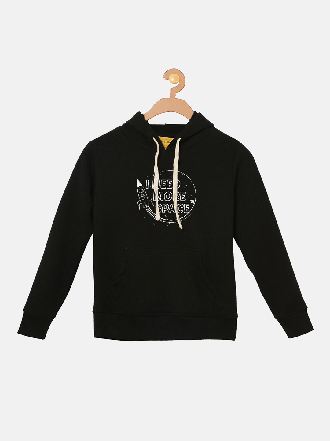 

Instafab Boys Black Printed Hooded Sweatshirt