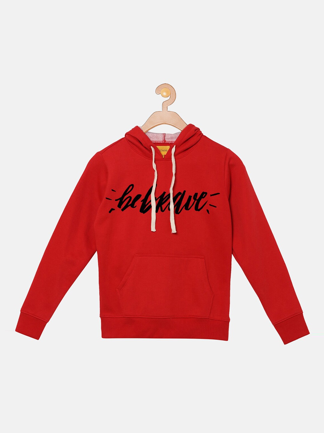 

Instafab Boys Red Printed Hooded Sweatshirt