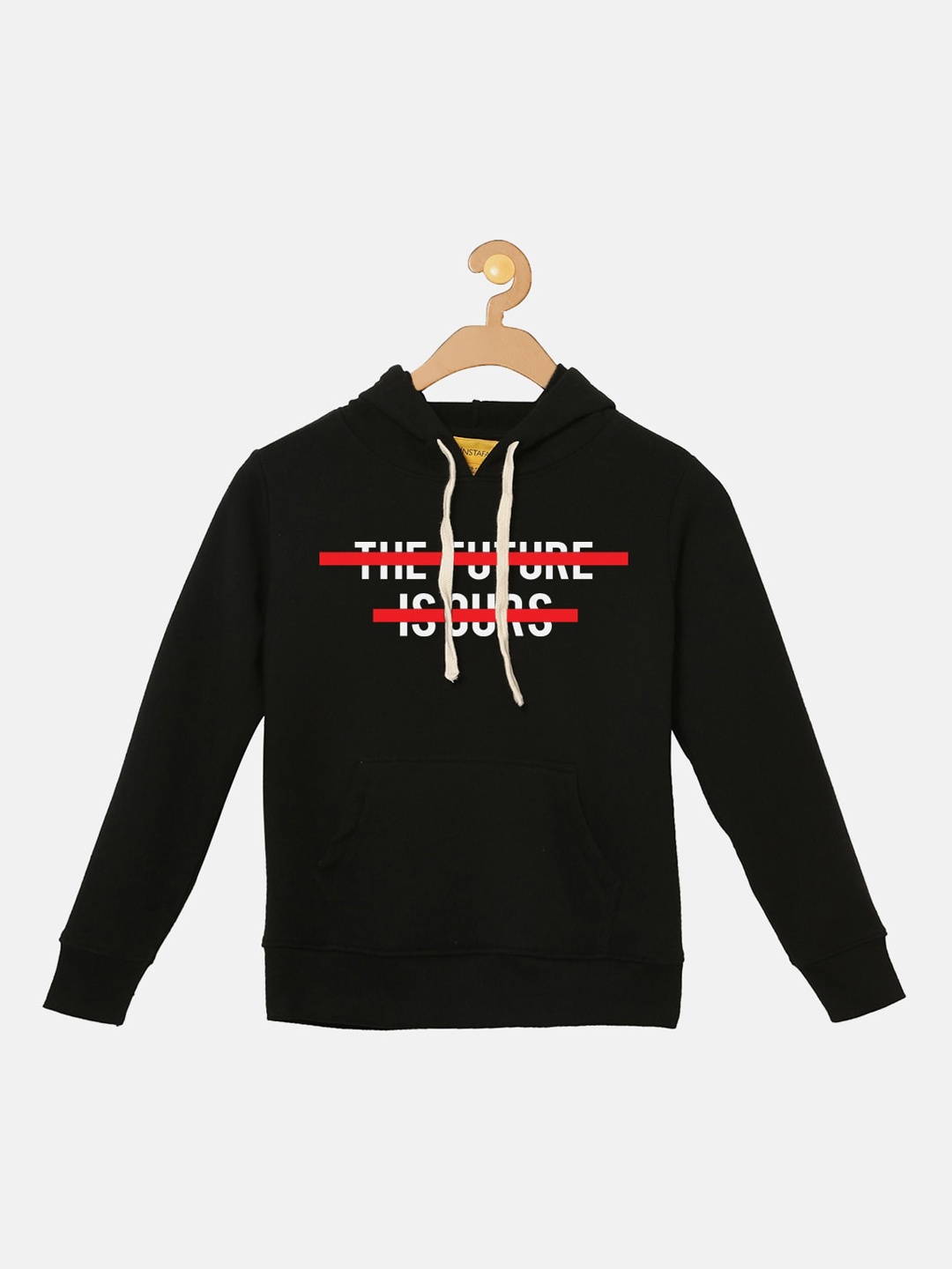 

Instafab Boys Black Printed Hooded Sweatshirt