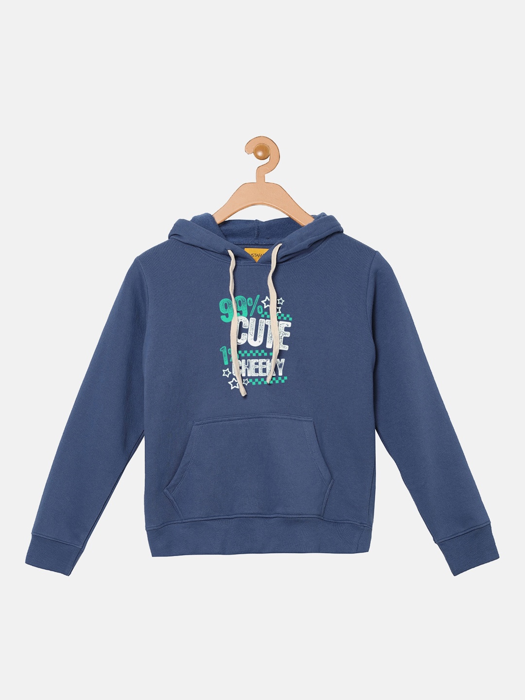 

Instafab Boys Blue Printed Hooded Sweatshirt