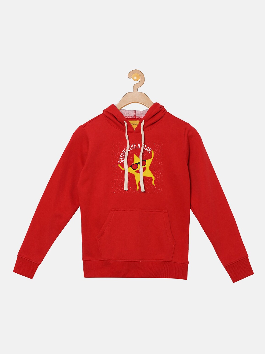 

Instafab Boys Red Printed Hooded Sweatshirt