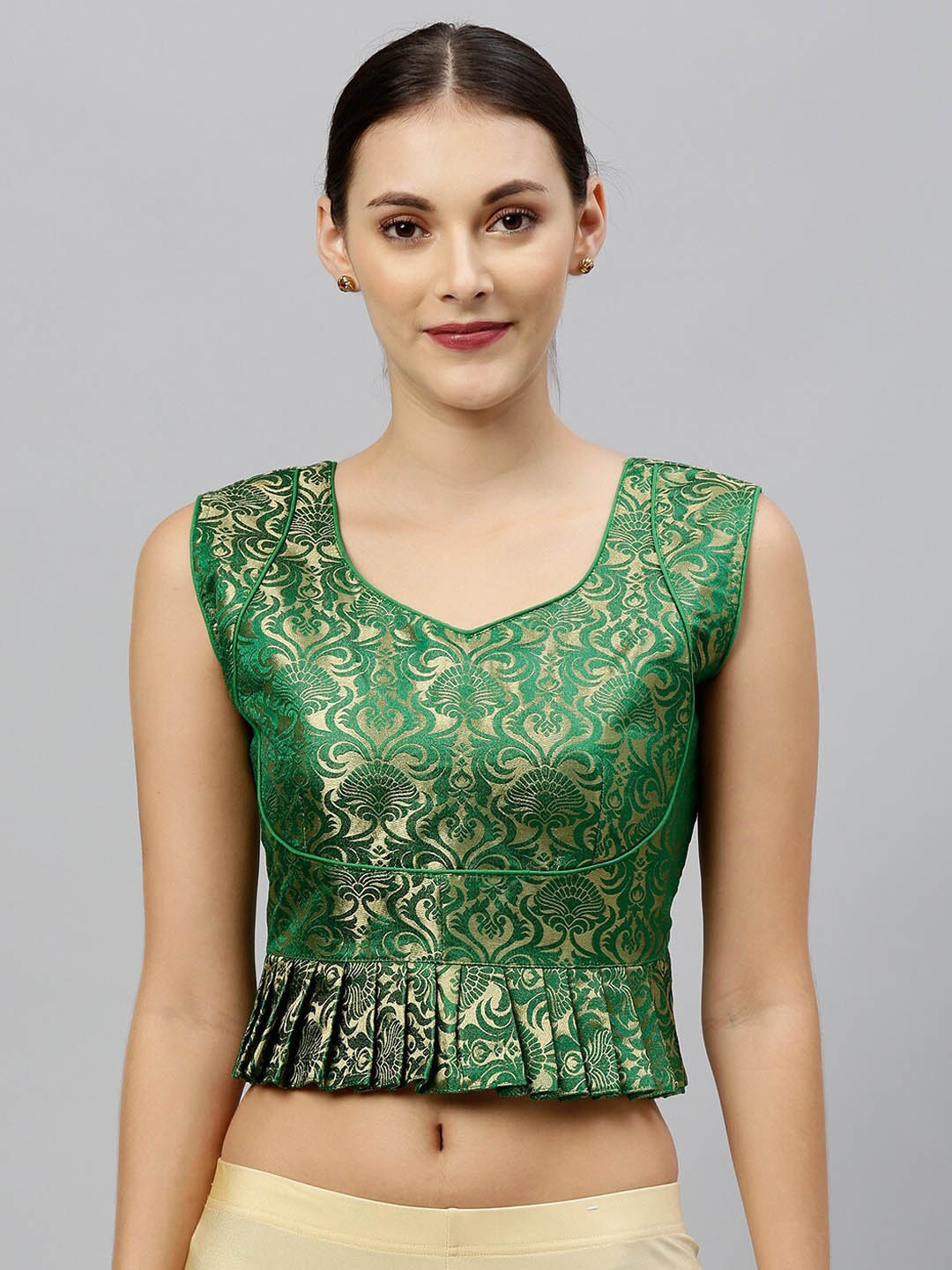 

Amrutam Fab Women Green & Gold-Coloured Woven-Design Jacquard Saree Blouse
