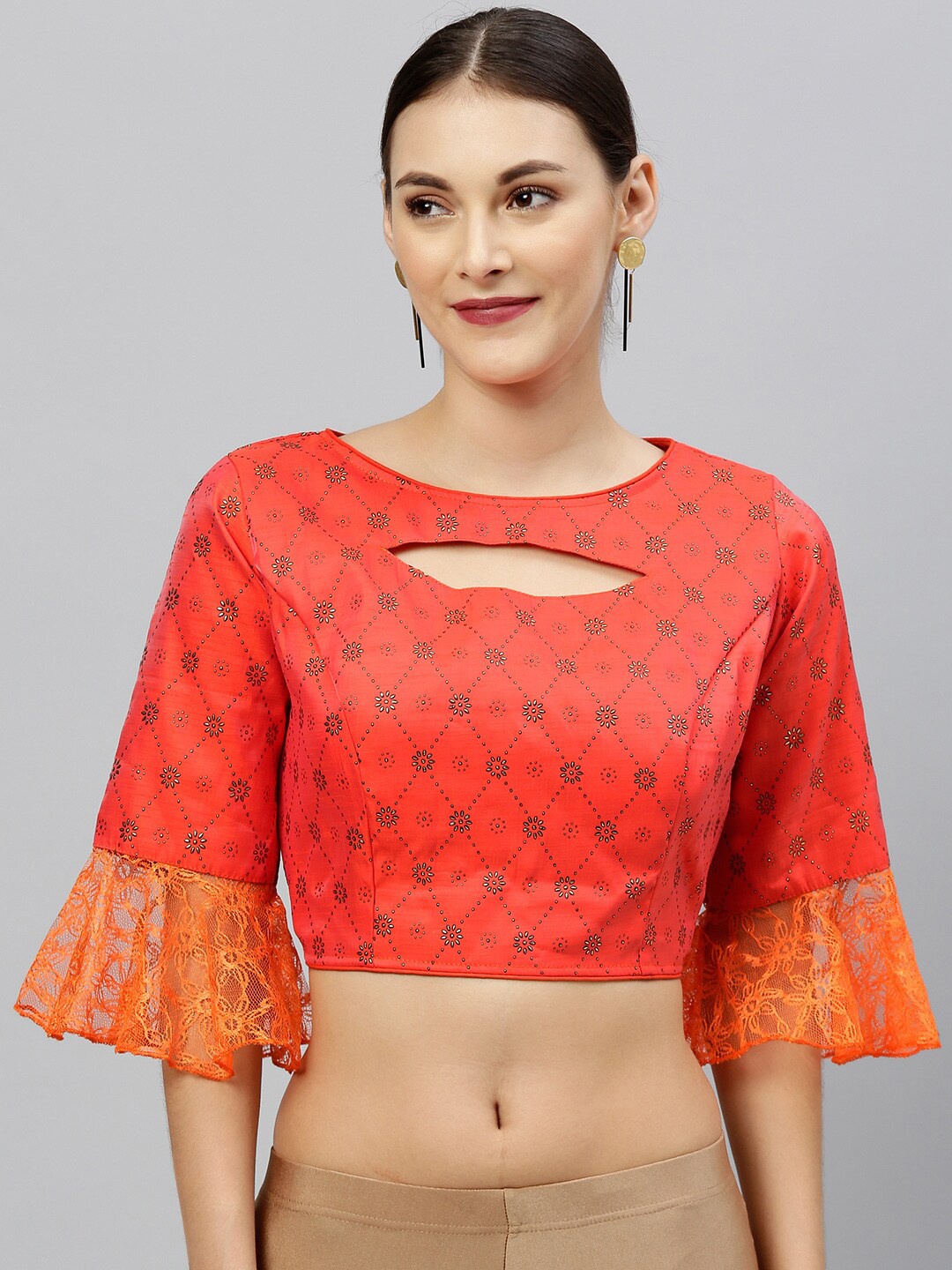 

Amrutam Fab Women Orange Embellished Raw Silk Saree Blouse