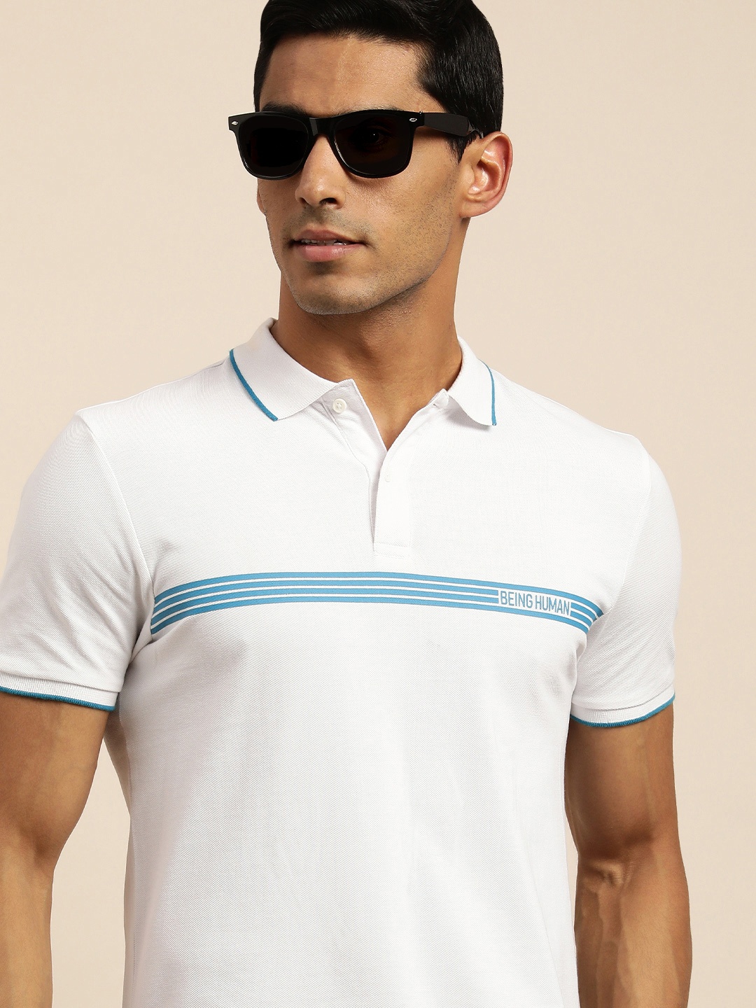 

Being Human Men White Printed Polo Collar Pure Cotton T-shirt