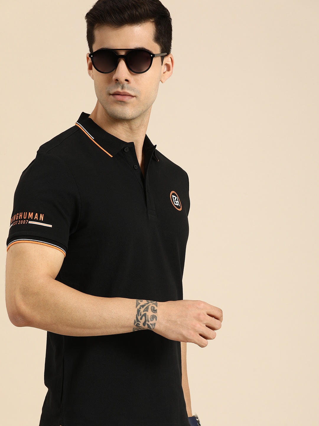 

Being Human Men Black Polo Collar Pure Cotton T-shirt