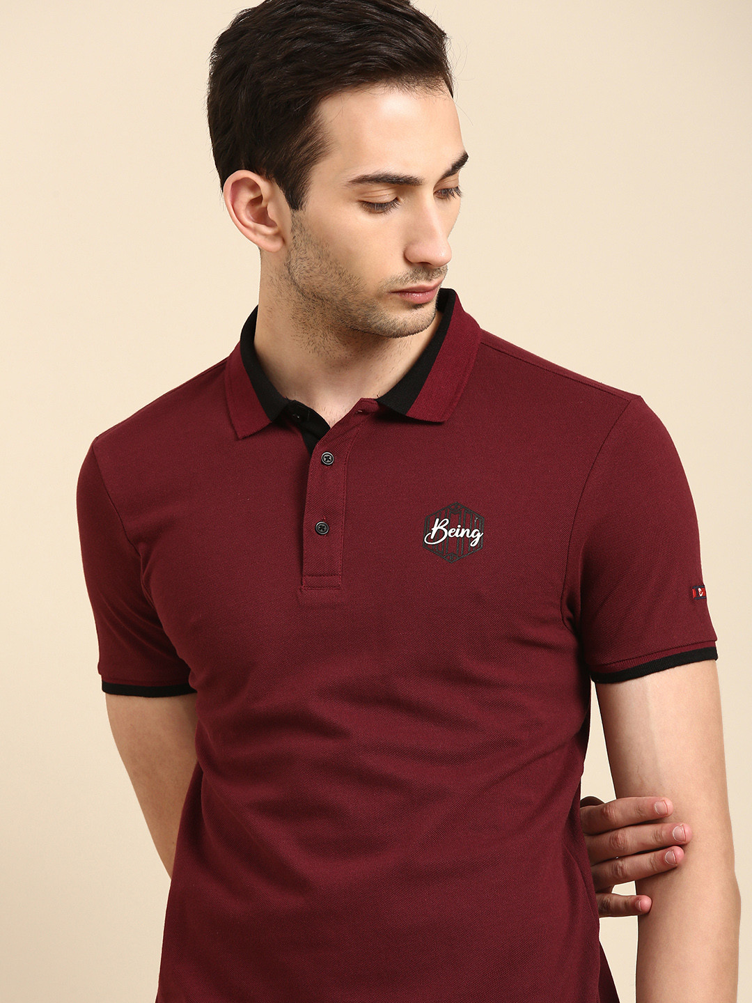 

Being Human Men Maroon Solid Pure Cotton Polo Collar Pure Cotton T-shirt