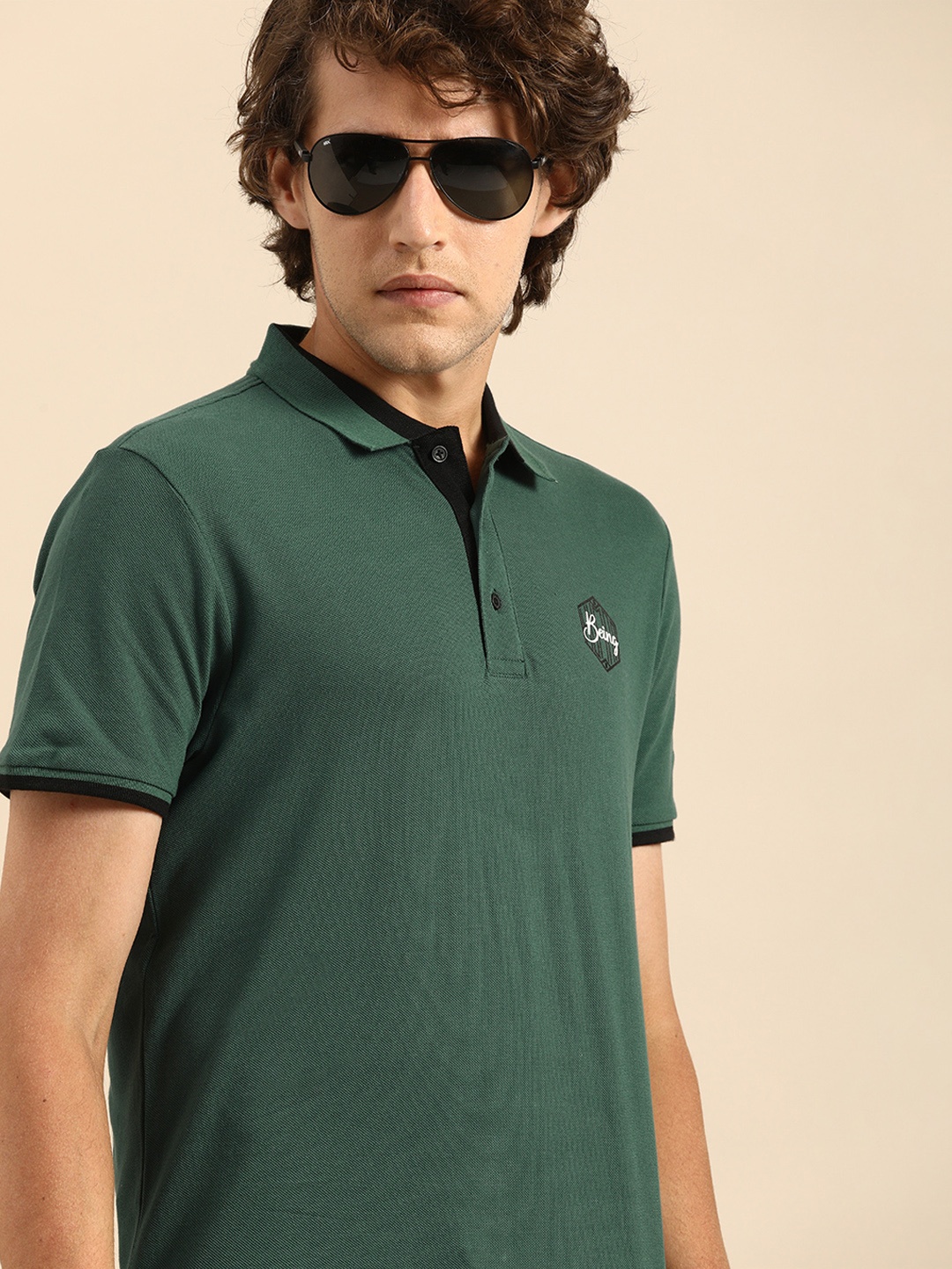 

Being Human Men Green Polo Collar T-shirt With Printed Detailing