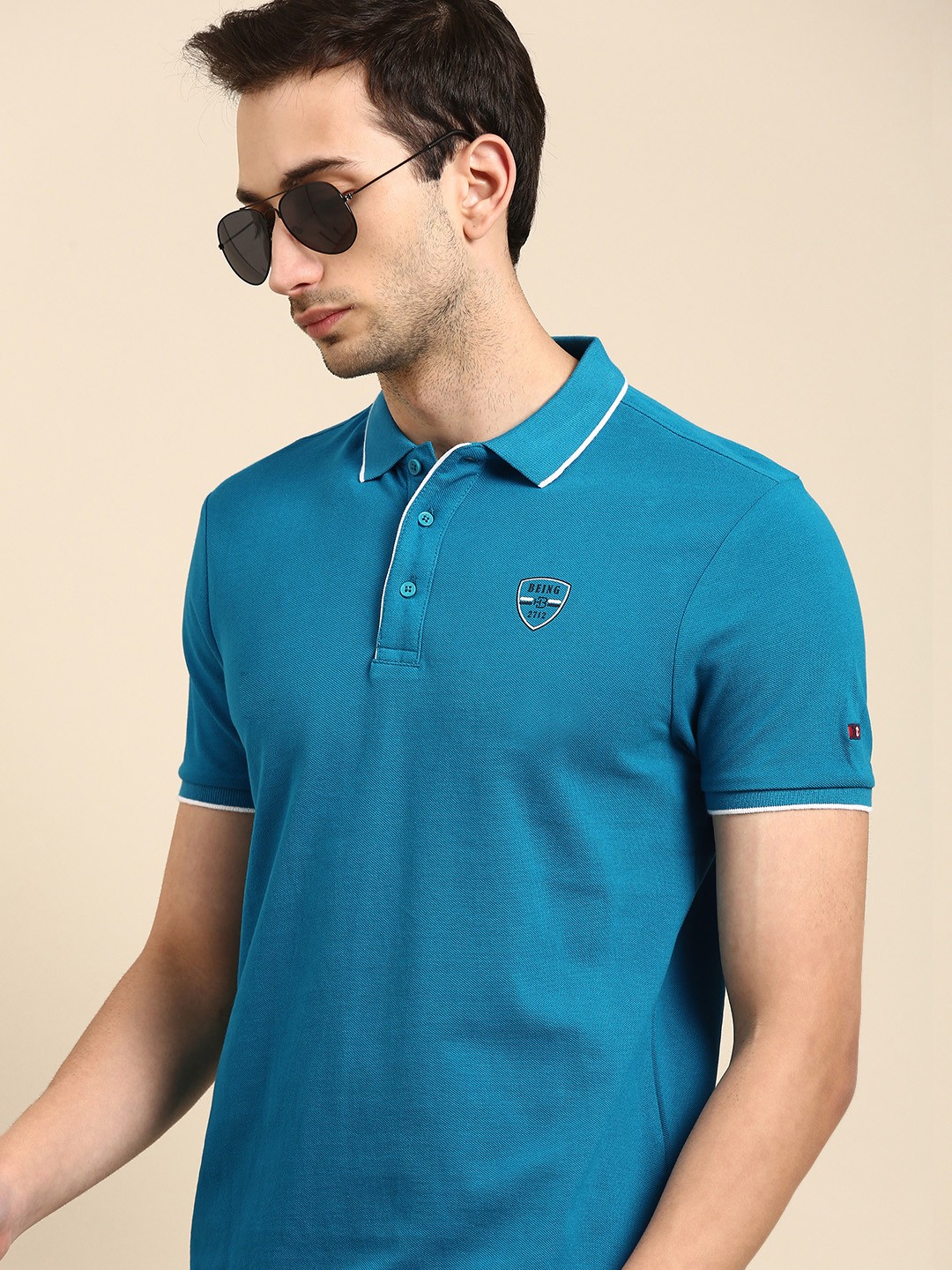 

Being Human Men Blue Solid Pure Cotton Polo Collar Pure Cotton T-shirt