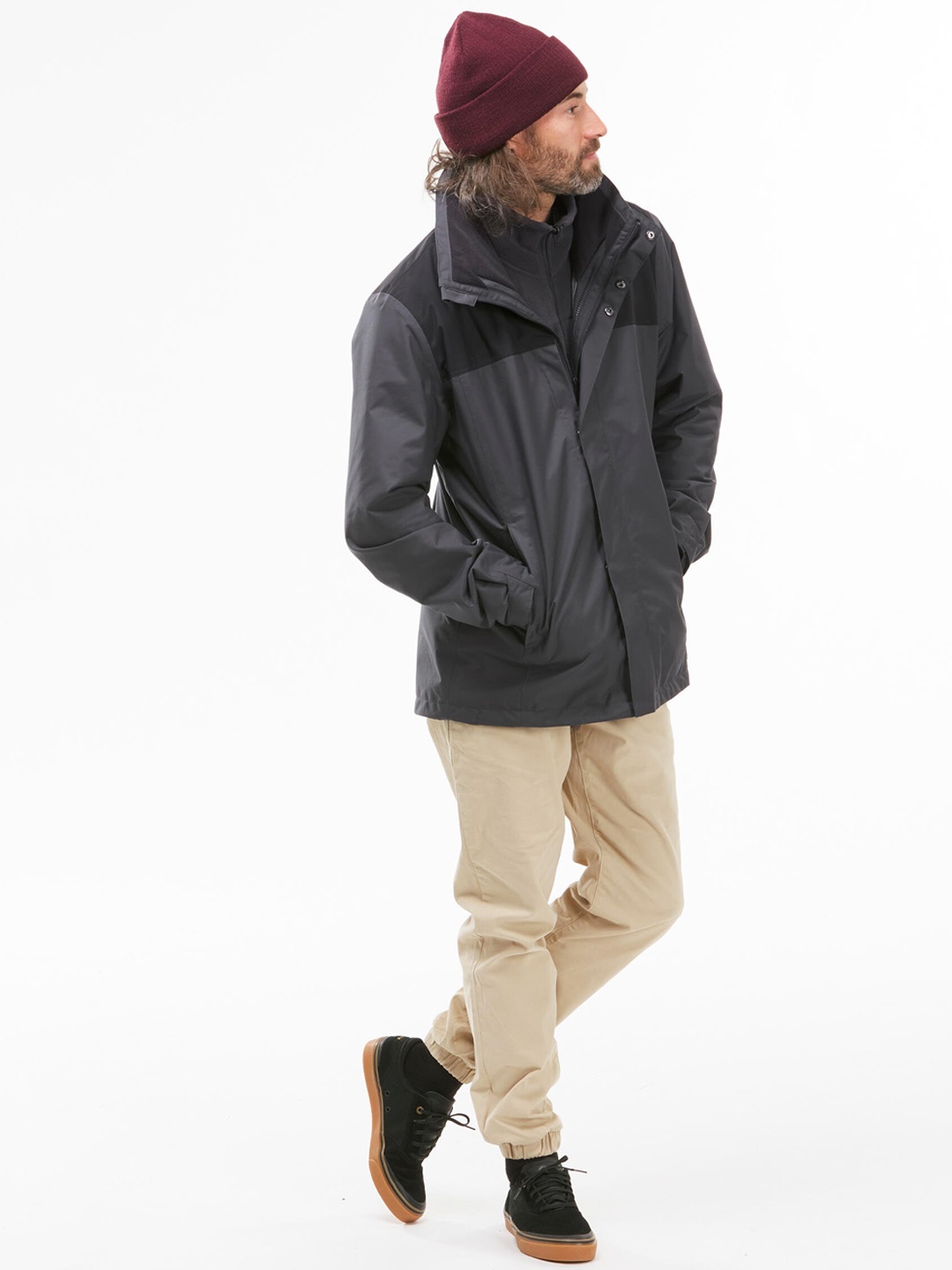 

FORCLAZ By Decathlon Men Grey Warm & Waterproof 3 In 1 Jacket