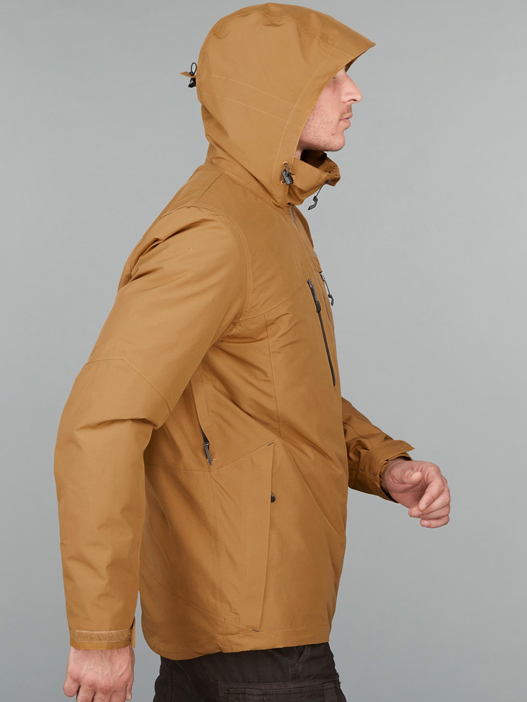 

FORCLAZ By Decathlon Men Mustard Warm & Waterproof 3 In 1 Padded Jacket, Camel brown