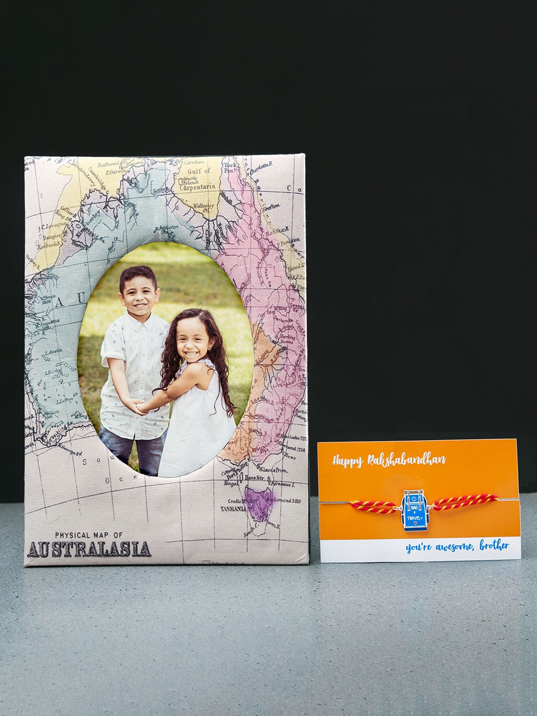 

Bigsmall Men Peach & Blue Traveler Bro Rakhi Gift Set