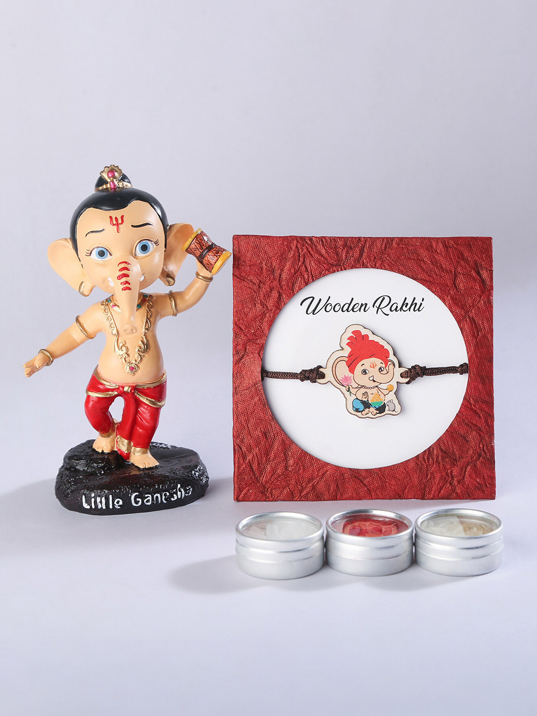 

Bigsmall Men Peach-Toned & Red Ganesha Rakhi Gift Set