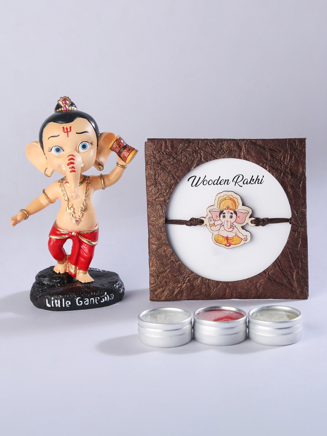 

Bigsmall Peach-Coloured & Red Ganesha Rakhi Gift Set