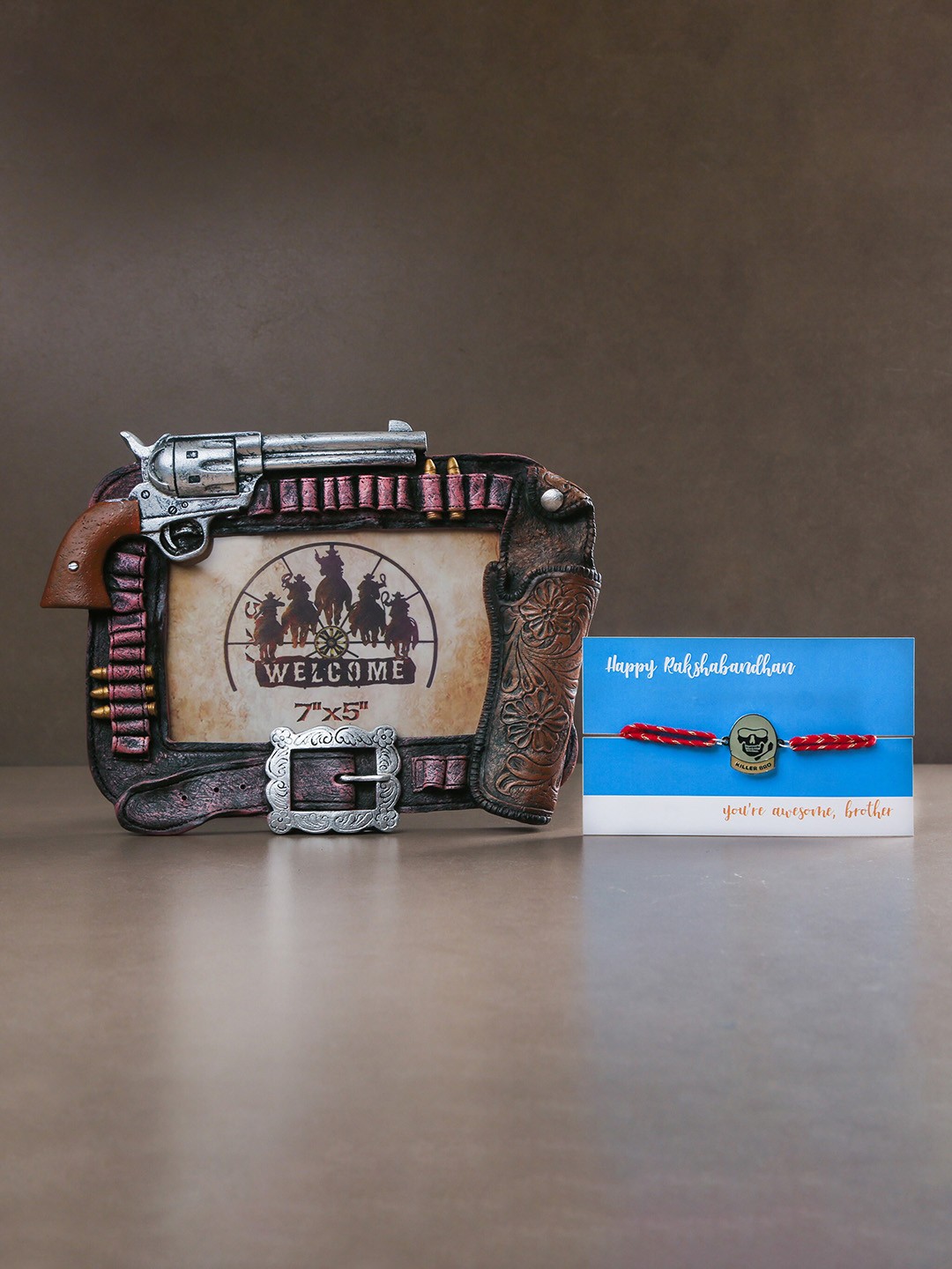 

Bigsmall Men Brown & Red Vintage Pistol Rakhi Gift Set