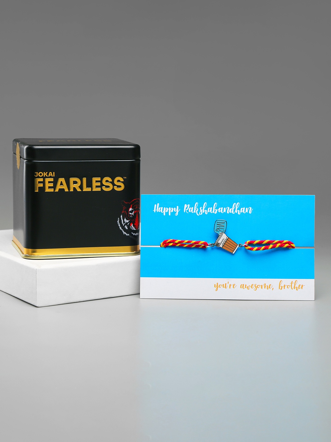 

Bigsmall Men Black & Brown Chai Lover Bhai Rakhi Set