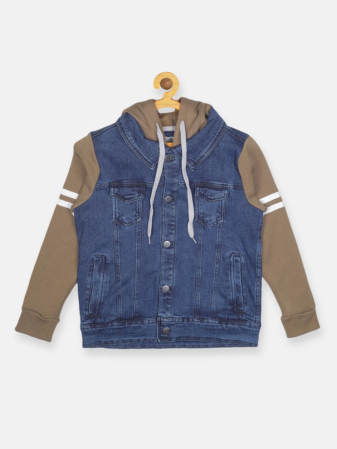 

Instafab Boys Blue & Olive Green Checked Denim Jacket