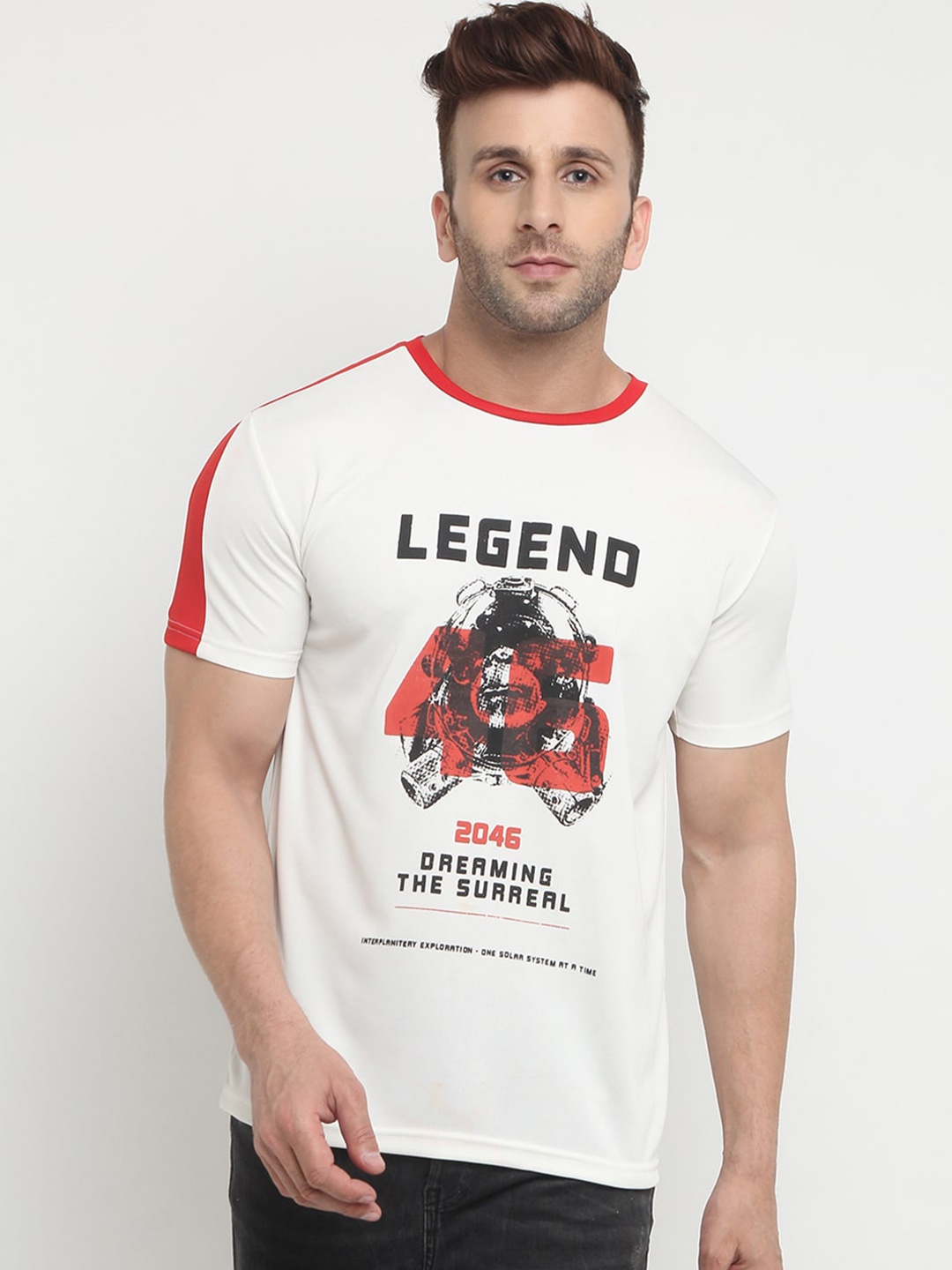 

PERFKT-U Men White Typography Printed T-shirt