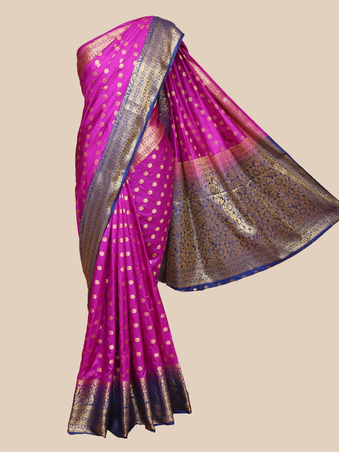 

The Chennai Silks Purple & Gold-Toned Floral Zari Banarasi Saree