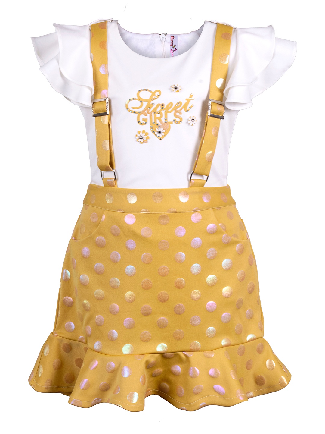 

Hunny Bunny Girls Yellow & White Printed Top with Skirt