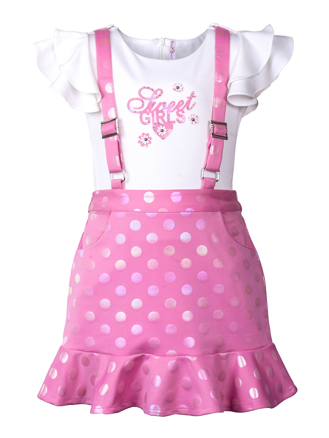

Hunny Bunny Girls Pink & White Printed Top with Skirt