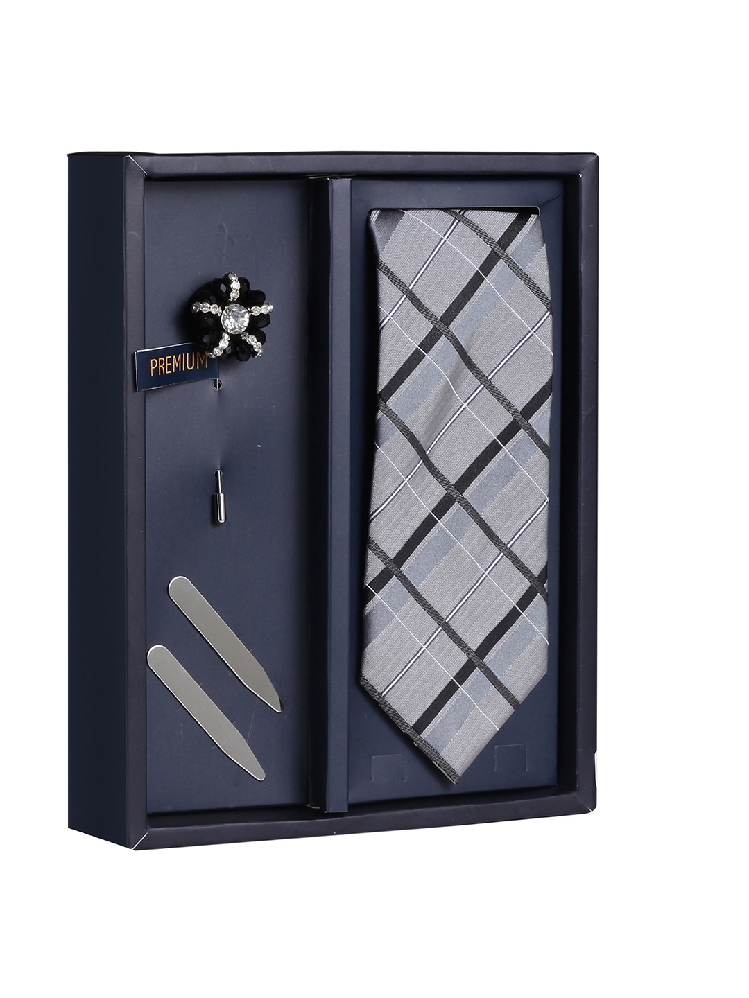 

PELUCHE Men Grey Checked Broad Tie