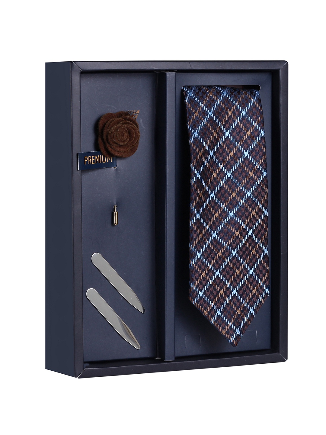 

PELUCHE The Rosy Affair Brown & Blue Checked Broad Tie Gift Box