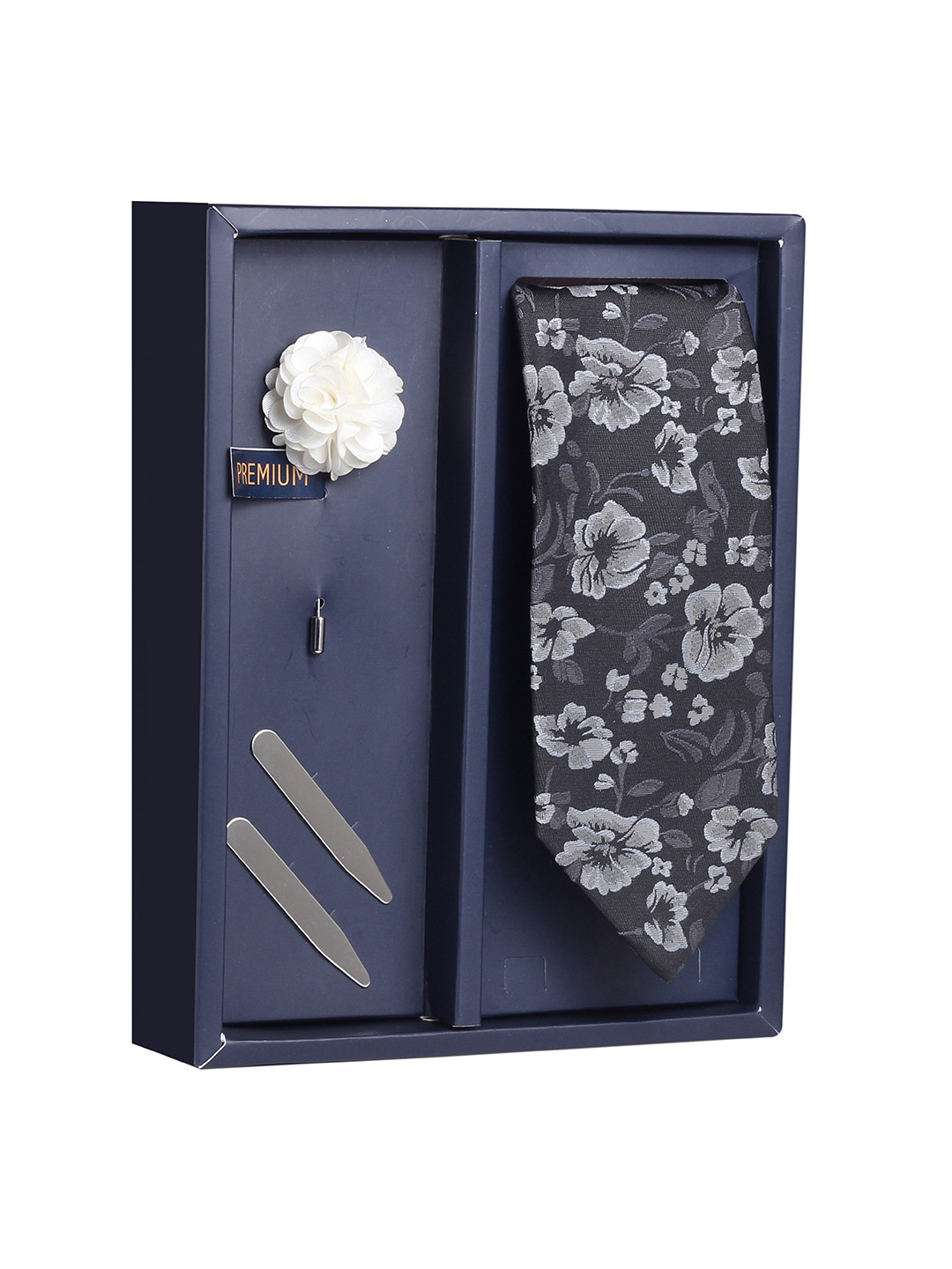 

PELUCHE The Floral Design Grey & Brown Printed Broad Tie Gift Box