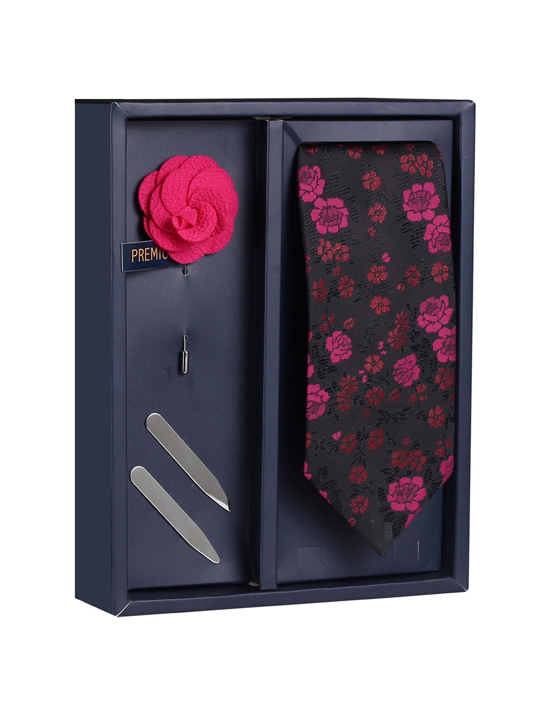 

PELUCHE The Purple Surprise Black & Pink Floral Printed Broad Tie Gift Box