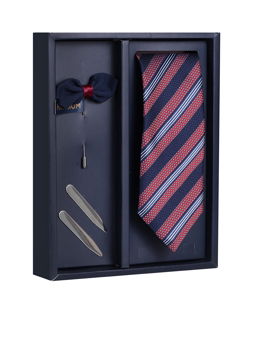 

PELUCHE The Fluid Flow Navy Blue & Red Striped Broad Tie Gift Box