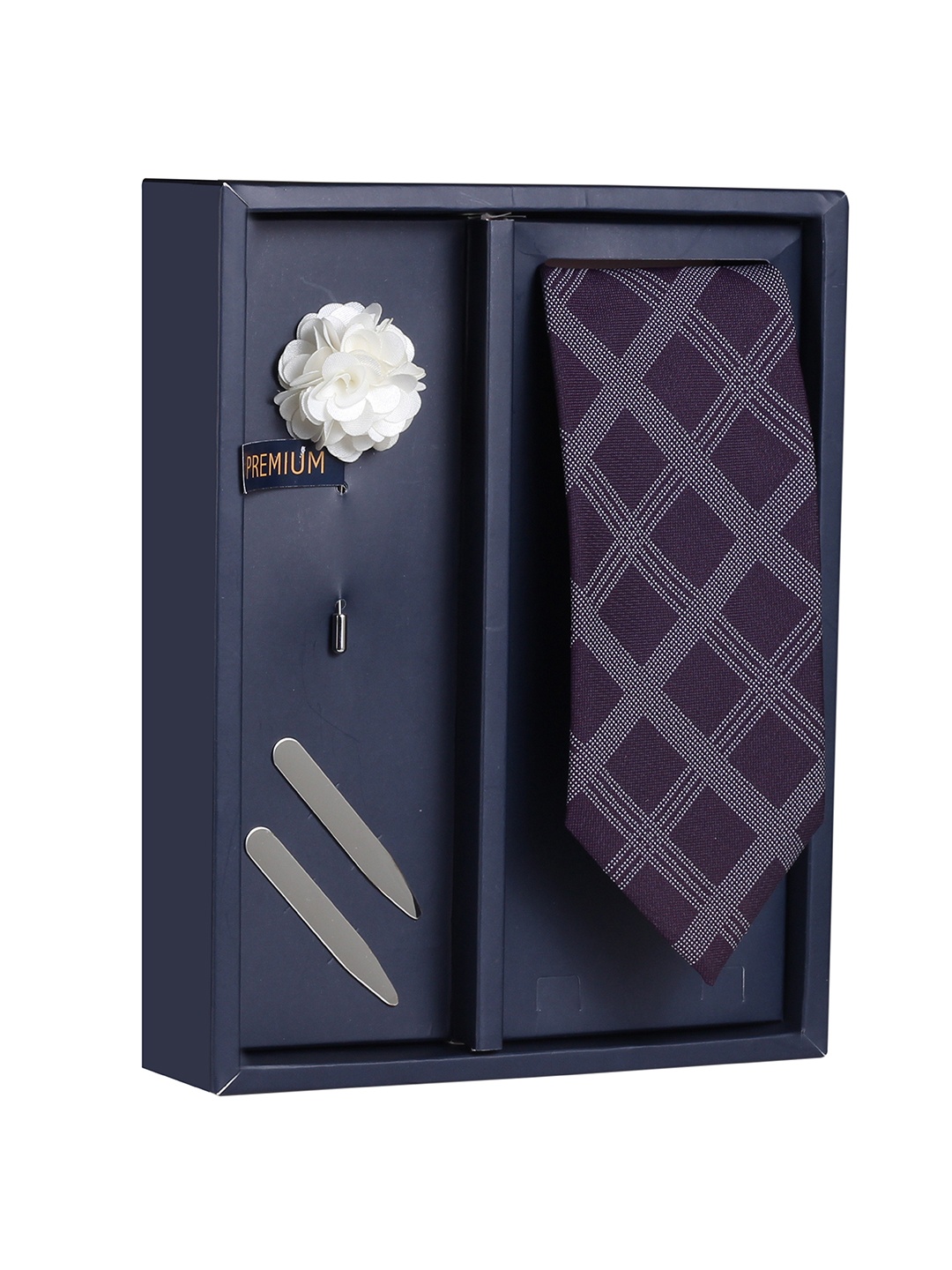 

PELUCHE The Urbane Ornament Purple & Grey Checked Broad Tie Gift Box